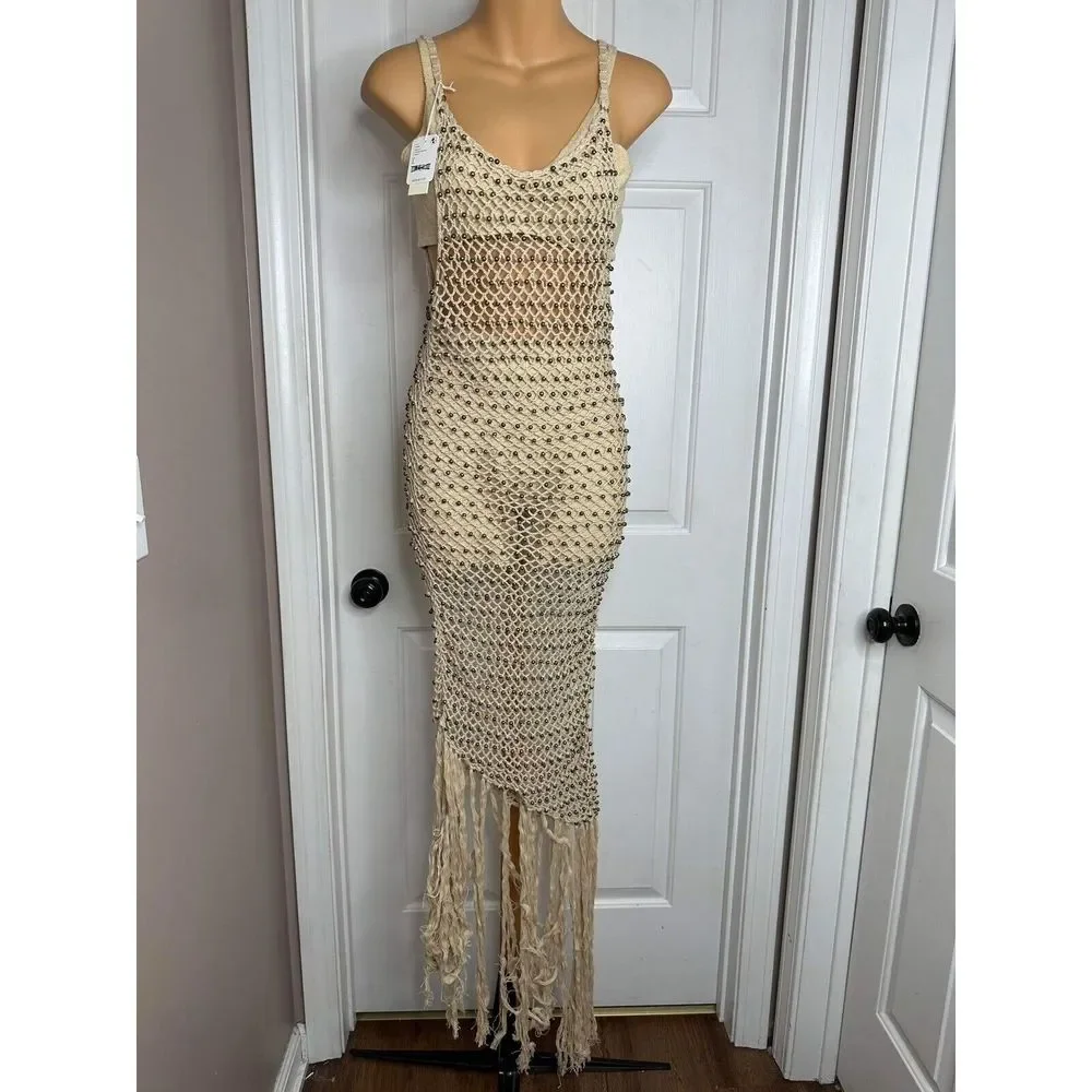 Free People Beige Crochet Fringe Maxi Dress - Picture 3 of 5